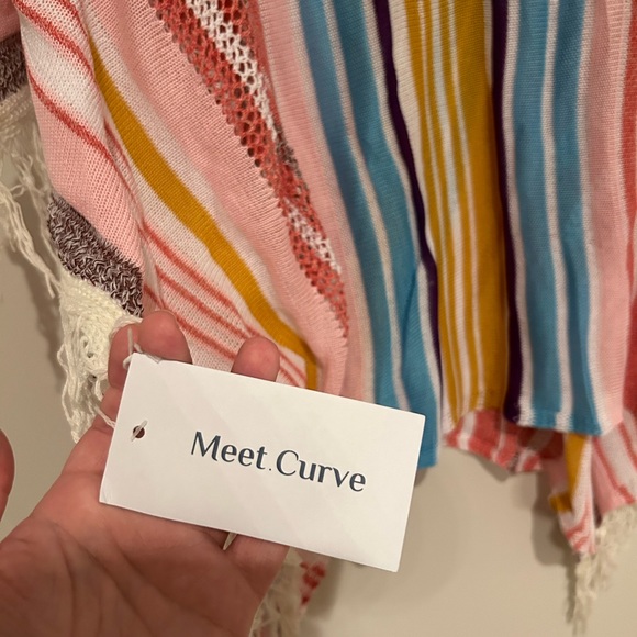 Meet Curve Colorful Vertical Stripes Square Cover Up With Tassels - Picture 5 of 6